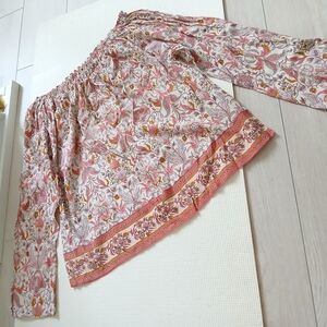 Summer long sleeve women blouse, S-M, pink, floral print, designer br, mint